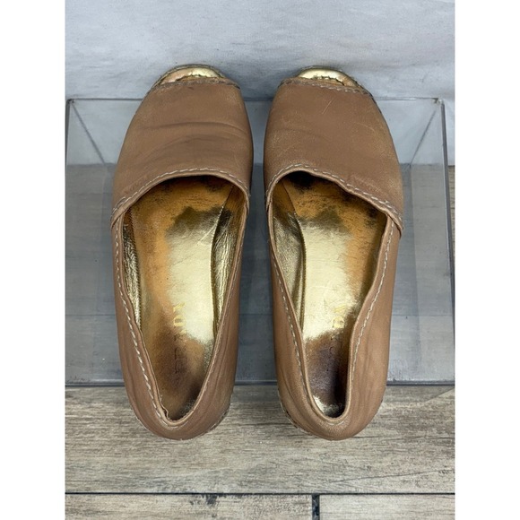 Prada Milano Espadrille Platform Wedge Peep Toe Leather Tan Shoes Size 39.5 - Picture 5 of 10